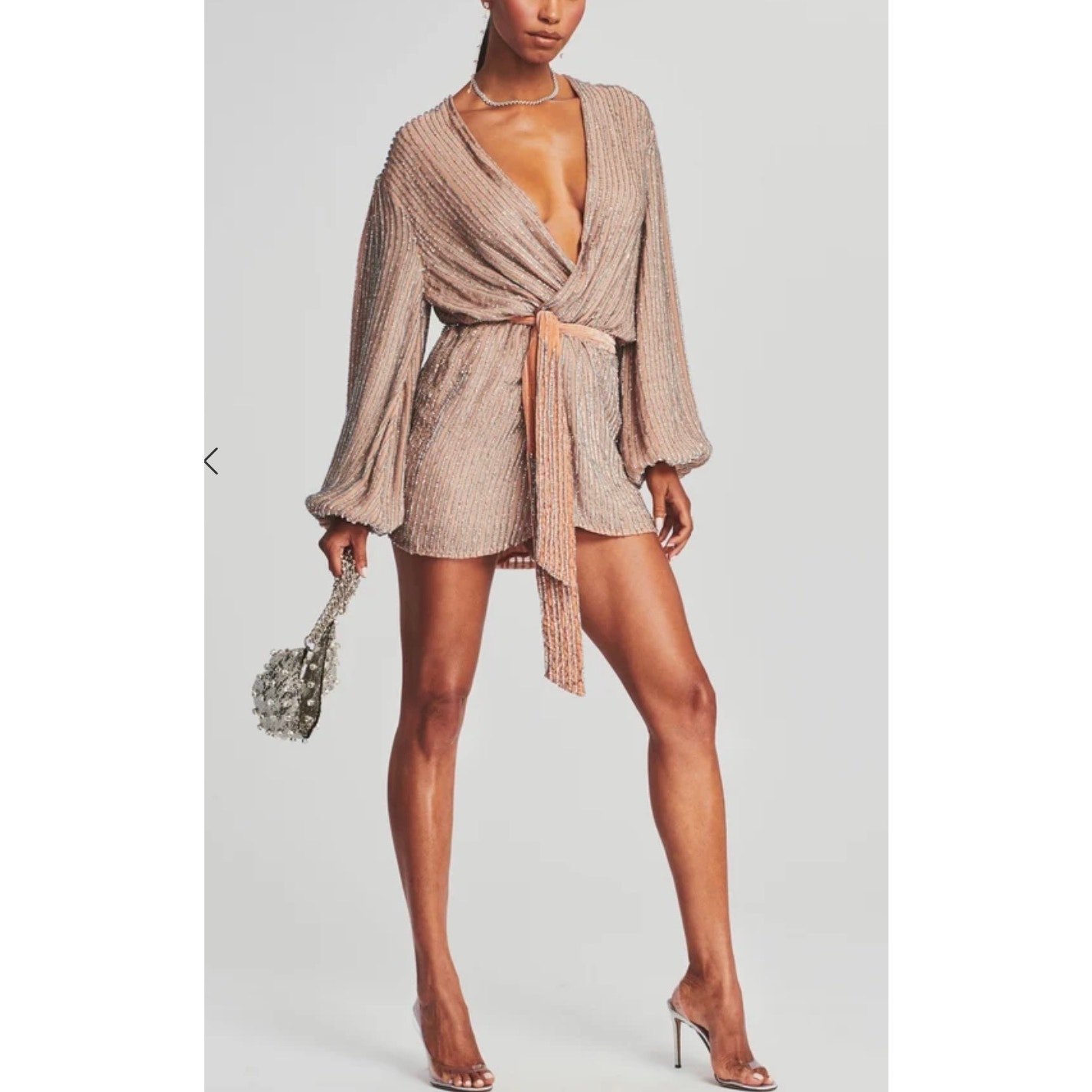 Aggi Amber Gold Sequin Wrap Dress Eu 40 Champagne Long Sleeve Cocktail Party